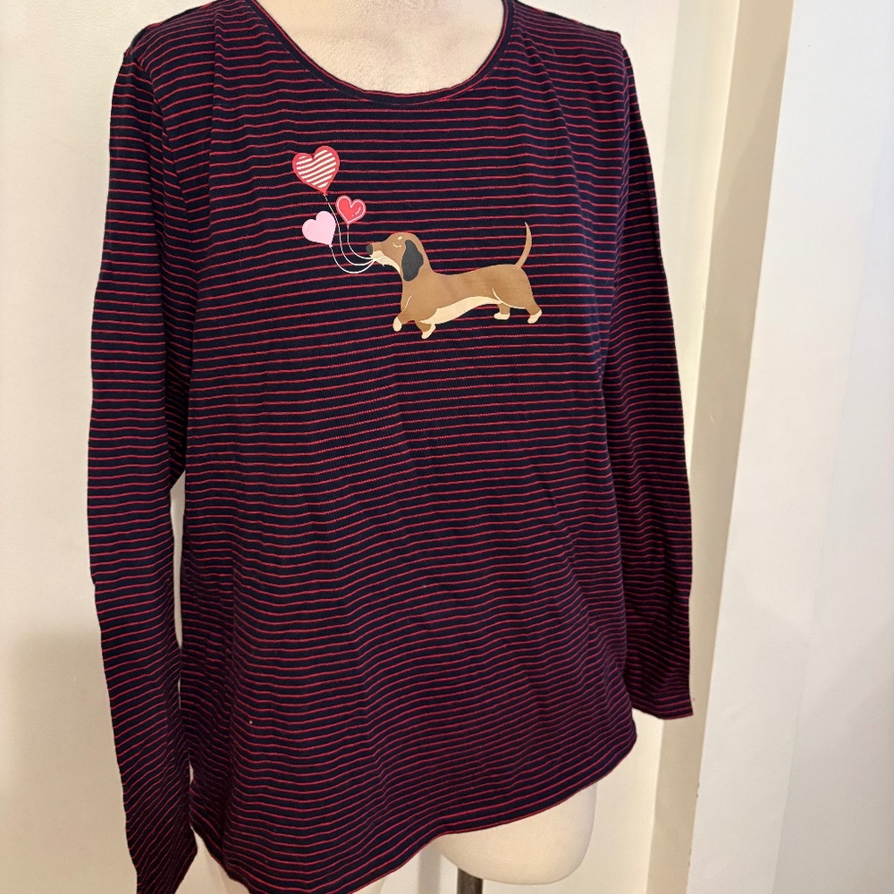 Talbots valentines dachshund striped heart balloon detail top size xl